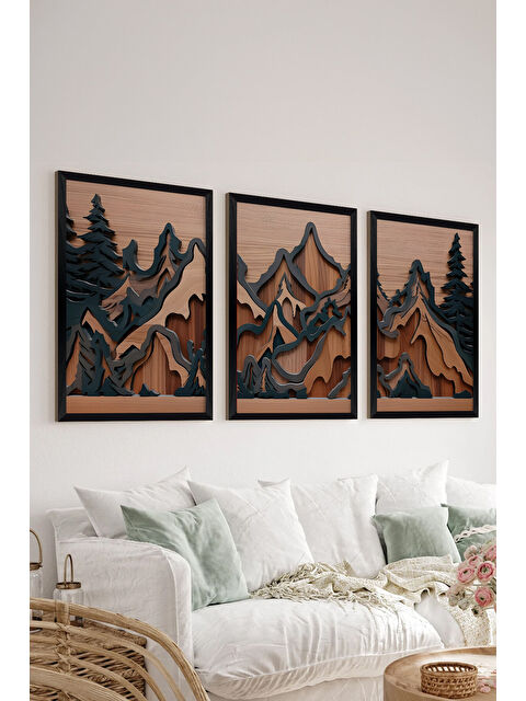 Artavessa 3 Parça Siyah Çerçeve Görünümlü MDF Poster Tablo Seti - Set 12 - ERSY3DSYHSET12-1520