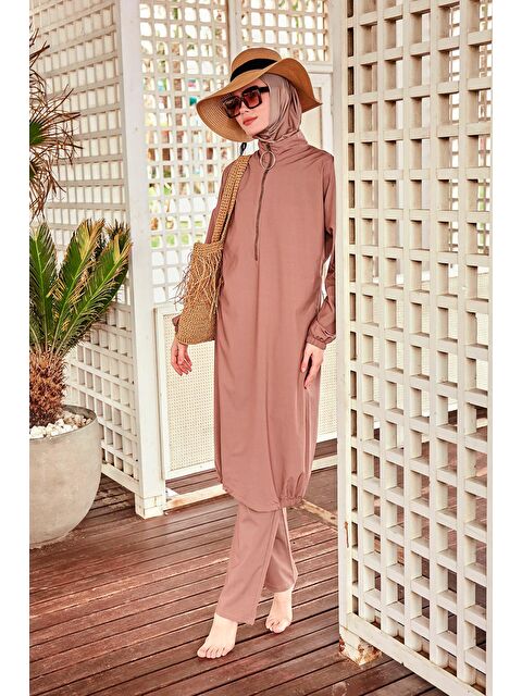 Marina Paraşüt Kumaş Vizon Tam Kapalı Tesettür Mayo M2405