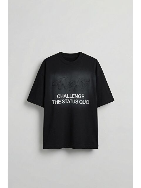 Abluka Online Erkek Oversize Baskılı Yıkamalı T-Shirt Siyah - S000507910-19351