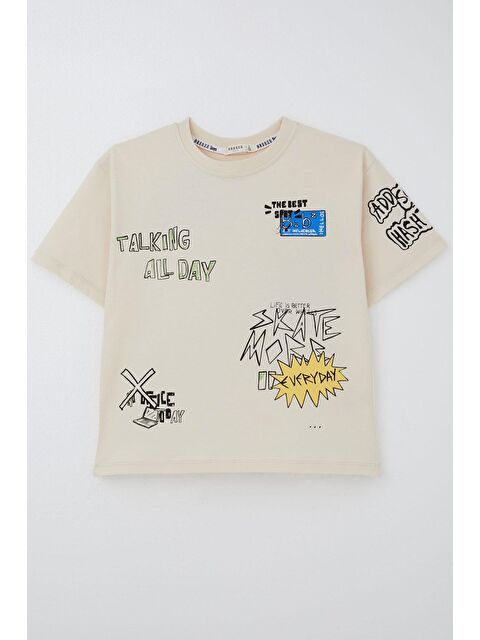 Breeze Erkek Çocuk Tişört Teknoloji Temalı Yazı Baskılı Krem (7-12 Yaş) - S000501997-19966