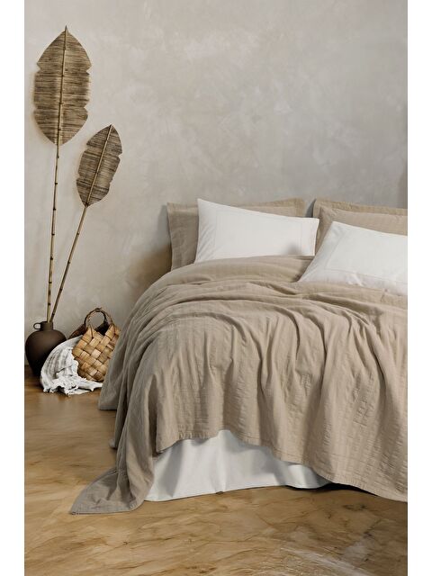Varol Pamuk Box Natura Çift Kişilik Yatak Örtüsü / Pike Takımı Vilo Bej - S000448017-23173