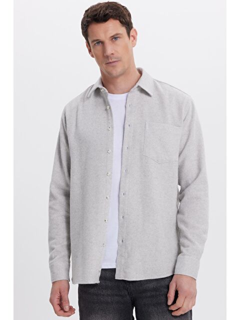 TUDORS Erkek Regular Fit Klasik Kesim Düz Cepli Koyu Gri Oduncu Gömlek - S000520288-20600