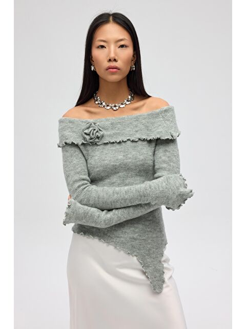 Mai Collection Casica Carmen Yaka Gri Triko Kazak - S000511834-20600