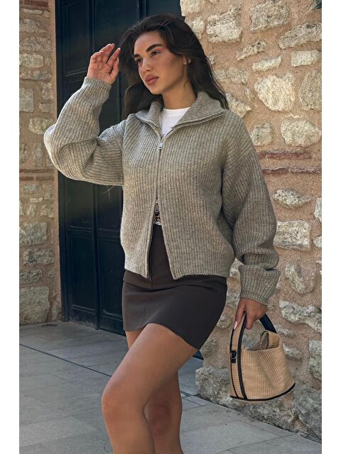 Madmext Vizon Çift Fermuarlı Kadın Triko Hırka Mg2532 - S000437800-26429