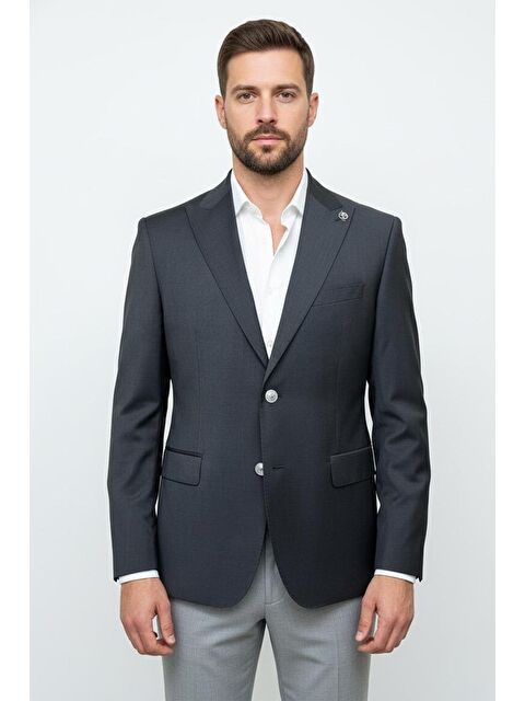 Sabri Özel Giotelli Antrasit Slim Fit Sivri Yaka Yün Klasik Ceket - S000525124-29666