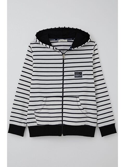 Breeze Erkek Çocuk Hırka Arma Detaylı Fermuarlı Kapüşonlu Beyaz (4-8 Yaş) - S000501998-20063