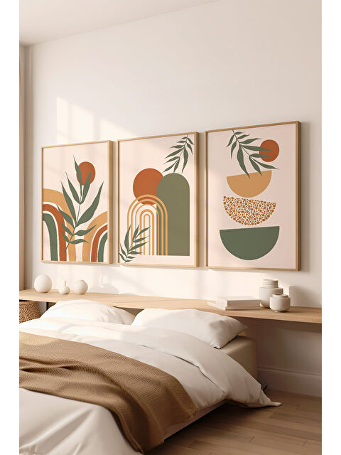 Artavessa 3 Parça Ham Renk Gerçek Ahşap Çerçeveli Tablo Seti - Model 5 - 33 x 48