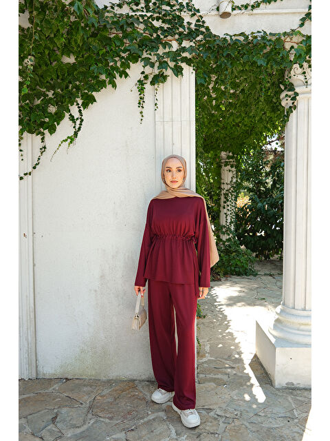Locco Moda Kadın Bel Bağlama Detay İkili Takım Bordo - S000435820-19951