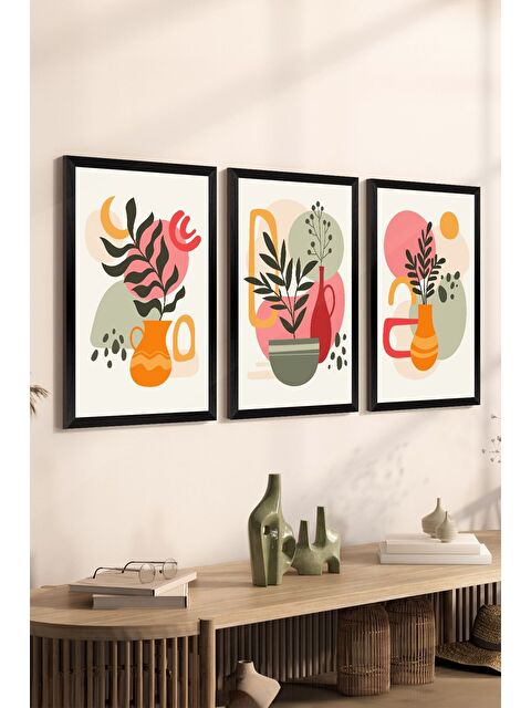 Artavessa 3 Parça Siyah Çerçeve Görünümlü Mdf Tablo Seti - Set 23 - 3SYHART23-1520