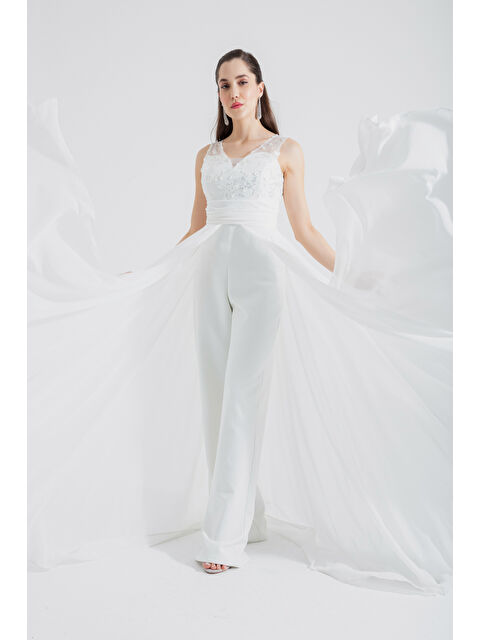 Lafaba Kadın Beyaz Şifon Abiye Tulum - S000496656-20063