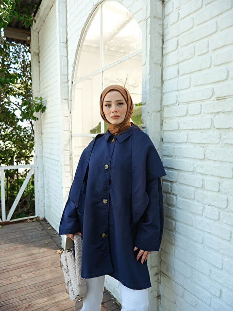 Locco Moda Kadın Cep Detay Pelerinli Ceket Lacivert - S000435826-21164