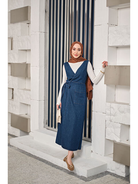 Locco Moda Kadın Yandan Bağlamalı V Detaylı Jean Jile Lacivert - S000511843-21164