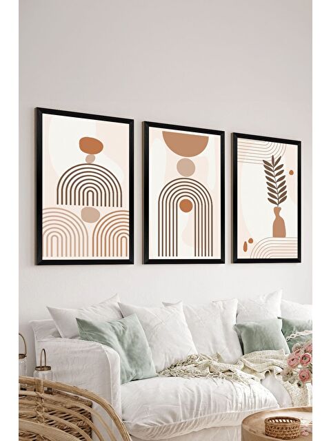 Artavessa 3 Parça Siyah Çerçeve Görünümlü Mdf Tablo Seti - Set 26 - 3SYHART26-2030