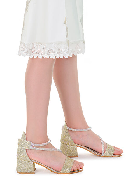 Kiko Kids Pisar Kum Simli Günlük Kız Çocuk 4 Cm Topuklu Sandalet Abiye Ayakkabı - S000291776-20076