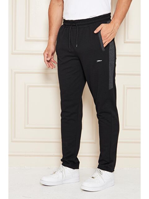 TRENDHILL Erkek Düz Paça Şeritli Rahat Kesim Eşofman Altı Siyah 6504-S - S000522195-19351