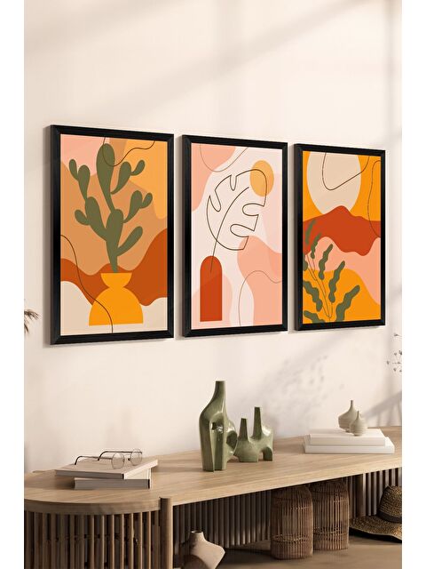 Artavessa 3 Parça Siyah Çerçeve Görünümlü Mdf Tablo Seti - Set 1 - 3SYHART1-3348