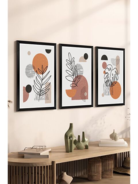 Artavessa 3 Parça Siyah Çerçeve Görünümlü Mdf Tablo Seti - Set 11 - 3SYHART11-3348