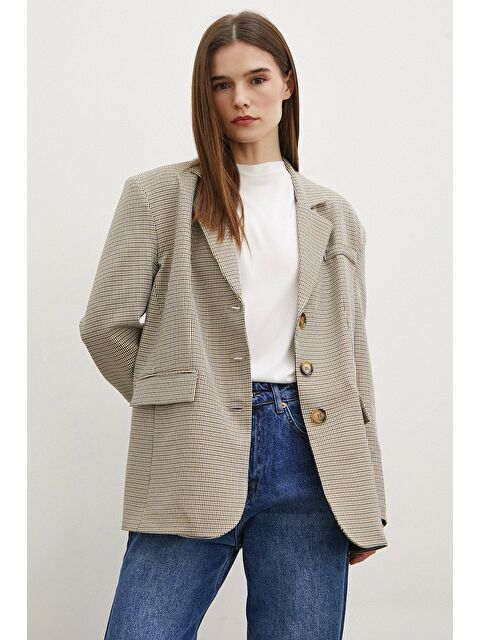 Never More Ekose Blazer Ceket Kahve - S000317349-23173