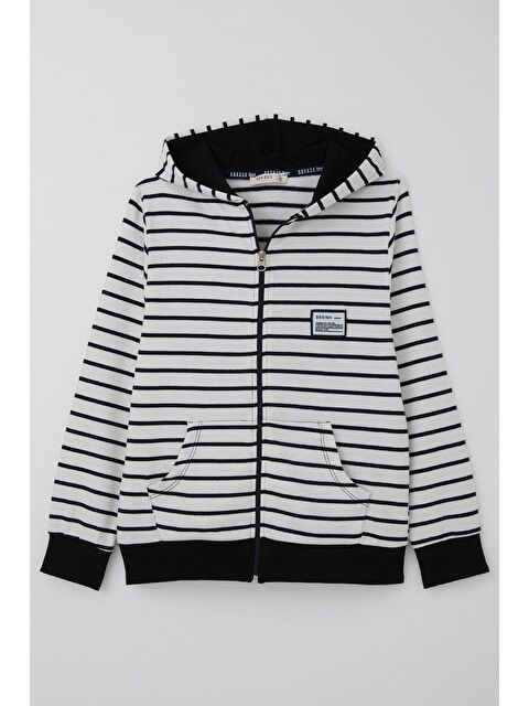 Breeze Erkek Çocuk Hırka Arma Detaylı Fermuarlı Kapüşonlu Beyaz (4-8 Yaş) - S000501999-20063