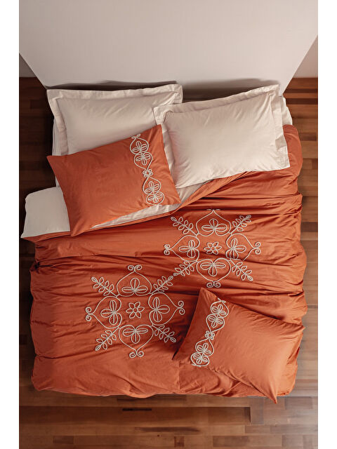 Varol Pamuk Box Brode Serisi Çift Kişilik Nevresim Takımı Tiva Bej - S000448066-23173