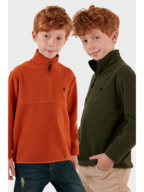 Lela Yumuşak Dokulu Fermuarlı Dik Yaka Şardonlu 2'li Paket Polar 5905002S2