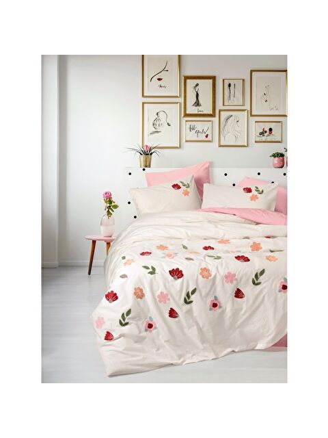 Varol Pamuk Box Puff Nakışlı Çift Kişilik Nevresim Takımı Blossom Somon - S000448279-23173