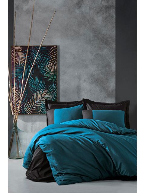 Varol Pamuk Box Plain Çift Kişilik Nevresim Takimi Petrol-Siyah - S000448282-23173