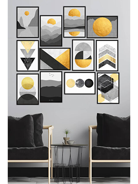 Artavessa 12 Parça Siyah Çerçeve Görünümlü Mdf Tablo Seti - 12ARTAVESSA3-1520