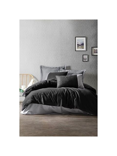 Varol Pamuk Box Plain Çift Kişilik Nevresim Takimi Siyah-Gri - S000448071-23173