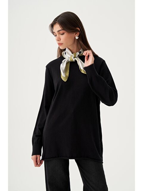 ALLDAY Siyah-Etek Ucu Pis Kıvırma Triko Kazak - S000500717-19351