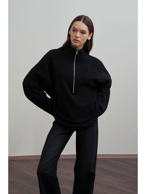 ALLDAY Siyah-Yarım Fermuarlı Kazak - S000500718-19351