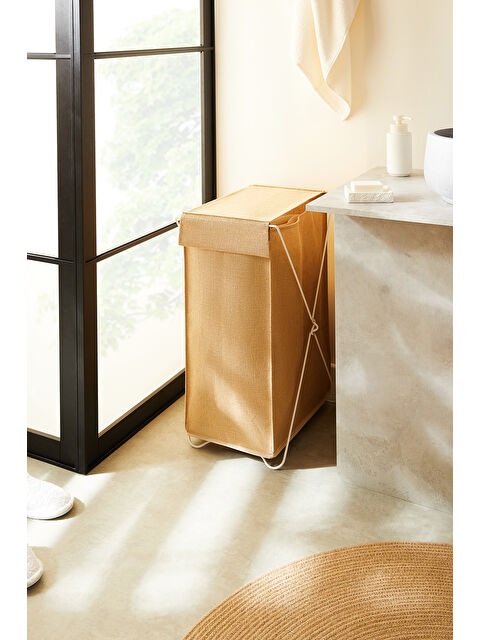 Ocean Home Textile Katlanabilir Bölmeli Beyaz Metal Destekli Naturel Jüt Çamaşır Sepeti 44 x 29.5 x 63 cm - S000370096-19928