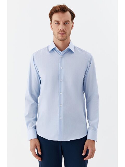 Sabri Özel Erkek Mavi Çizgili Klasik Yaka Regular Fit Gömlek - S000525136-17234
