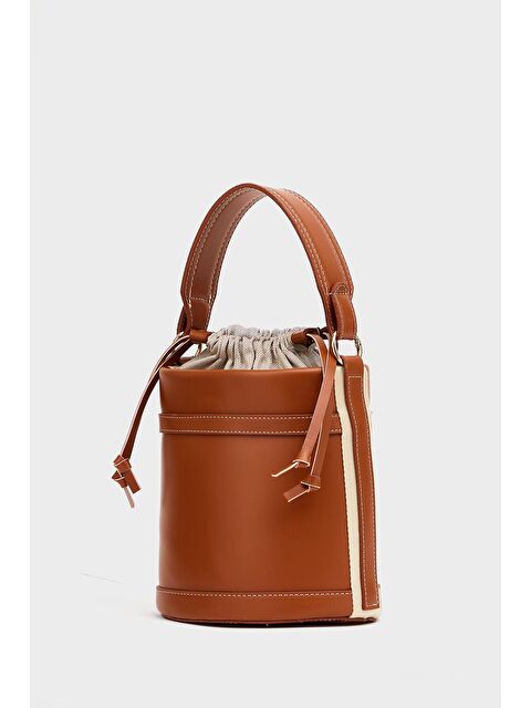 MADAMRA Kontrast Dikişli Kova El Ve Omuz Çanta Taba - S000355210-37454