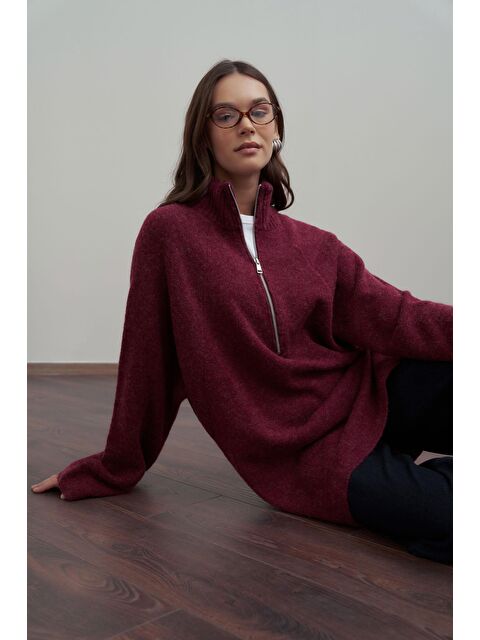 ALLDAY Bordo-Yarım Fermuarlı Kazak - S000500718-19951