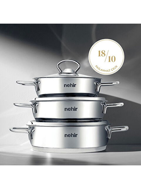Nehir Silver Çelik 6 Parça Sahan Seti - Gri - S000506230-20600