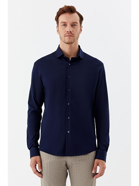 Sabri Özel Erkek Lacivert Düz Klasik Yaka Slim Fit Gömlek - S000525140-21164