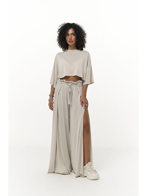 Mai Collection Nell Bej Crop T-Shirt Pantolon Takım - S000383522-19928