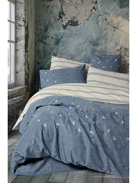 Varol Pamuk Box Klein Nakışlı Çift Kişilik Nevresim Takımı Ceria Lacivert - S000448291-23173