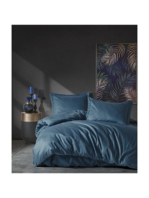Varol Pamuk Box Elegant Stripe Çift Kişilik Nevresim Takımı Saten Mavi - S000448292-23173