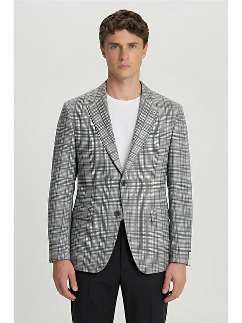 Sabri Özel Giotelli Yeşil Ekose Mono Yaka Comfort Kalıp 6 Drop Kemerli Bel Astarsız Erkek Ceket - S000525148-18194