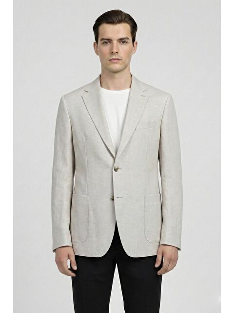 Sabri Özel Erkek Pudra Pamuk Karışımlı Mono Yaka Slim Fit Ekose Blazer Ceket 6 Drop - S000525168-7152