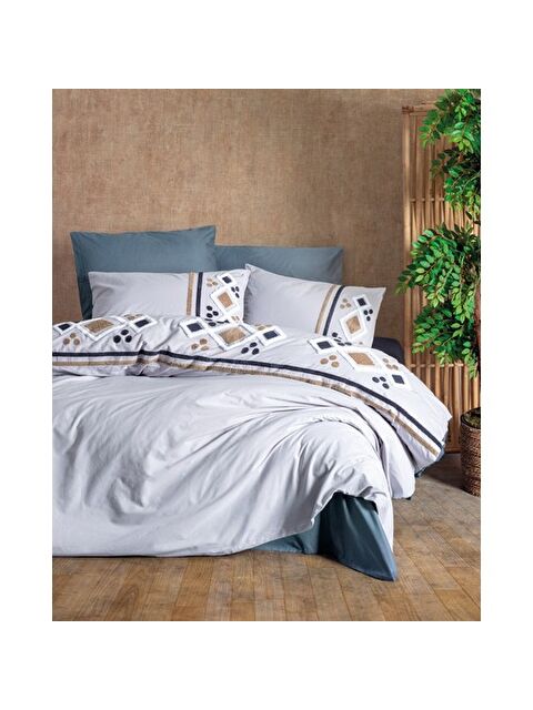 Varol Pamuk Box Puff Nakışlı Çift Kişilik Nevresim Takımı Stesso Gri - S000448305-23173