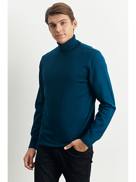 Altınyıldız Classics Erkek Petrol Standart Fit Normal Kesim Tam Balıkçı Yaka Yünlü Triko Kazak - S000402577-20019