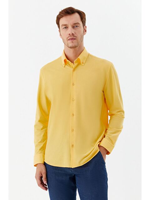 Sabri Özel Erkek Sarı Düz Düğmeli Yaka Slim Fit Gömlek - S000525174-20072