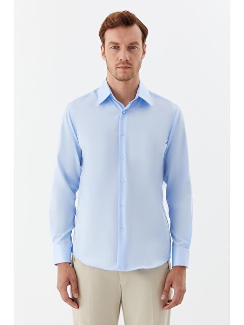 Sabri Özel Erkek Mavi Sivri Yaka %100 Pamuk Regular Fit Uzun Kollu Gömlek - S000525175-17234