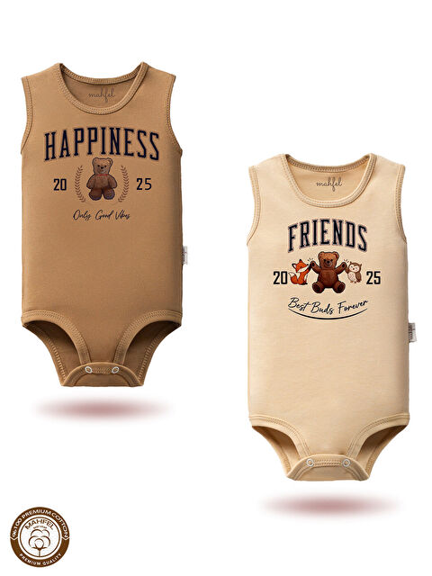 Mahfel 2'Li Atlet %100 Pamuklu Çıtçıtlı Bebek Body Zıbın 879-780