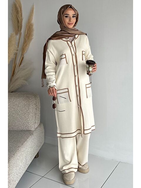 Julude Ön Düğmeli Tesettür Triko Hırka Bel Lastikli Pantolon İkili Takım - S000491583-19966