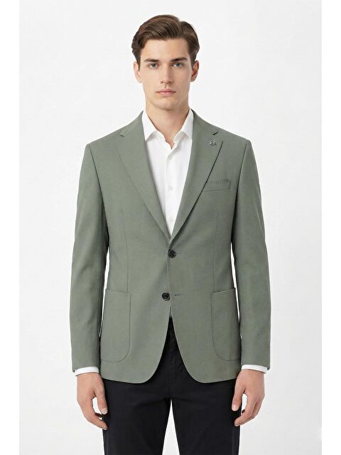 Sabri Özel Yeşil Mono Yaka Blazer Erkek Ceket – 6 Drop - S000525183-18194