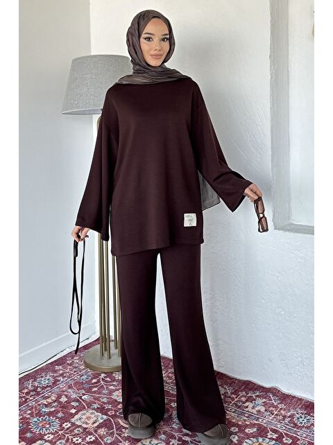 Julude Amblem Detaylı Tunik Bel Lastikli Pantolon Tesettür İkili Takım - S000491586-19413